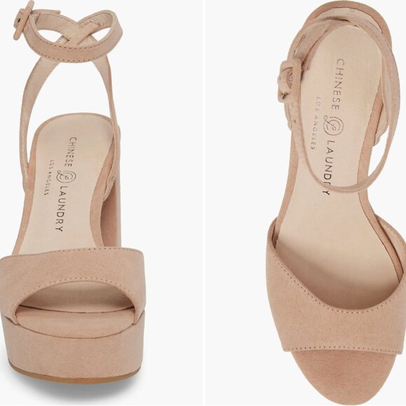 Chinese Laundry Theresa Platform Sandal Dark Nude Heel Microsuede Women's Size 7 - Picture 2 of 12